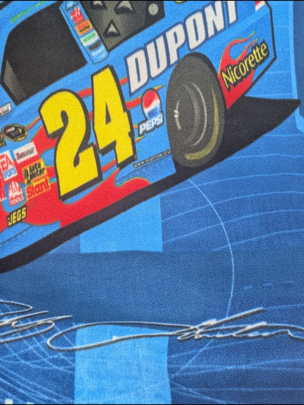 Nascar Blue, Red and Yellow DuPont Race Car Throw
